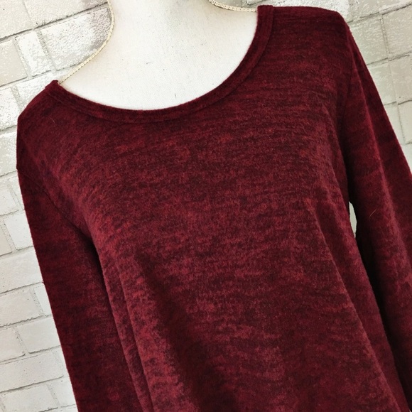 Super Soft Brushed Fleece Maroon Red Cut Out Back Tunic Top - Picture 5 of 6
